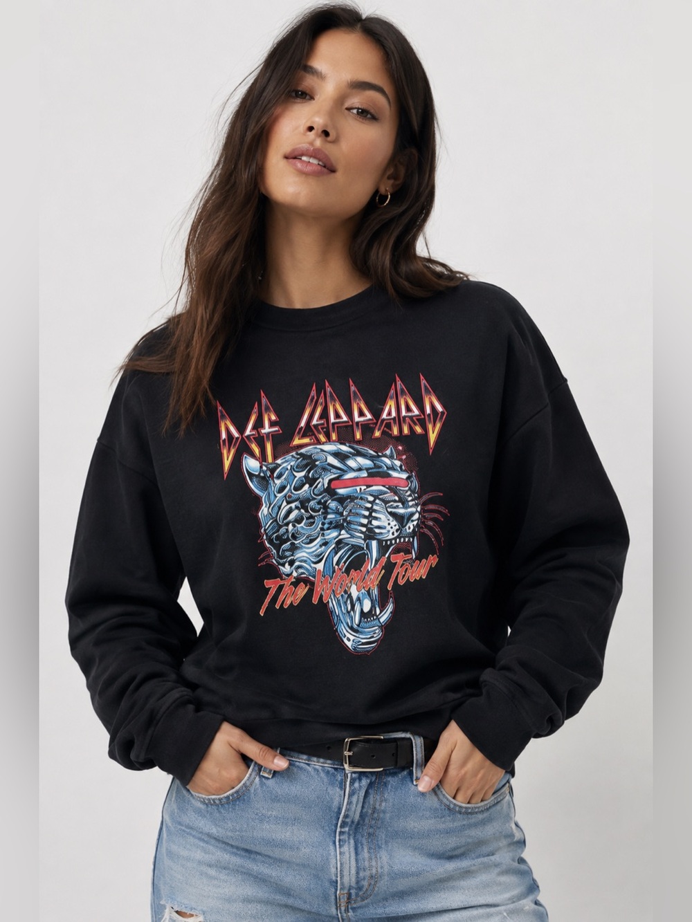 ASOS DEF LEPPARD Black Graphic Crewneck Sweater - The World Tour